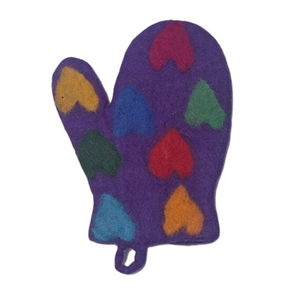 Ganesh‎ Himark Trading Purple Heart Felt Wool Oven Mitt Boho Artisan Handmade